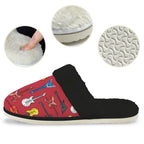 Guitars On Red Women's Fur Trim Thick-Sole Indoor Slippers Women's Fur Trimmed Slippers Music Printed Offshore