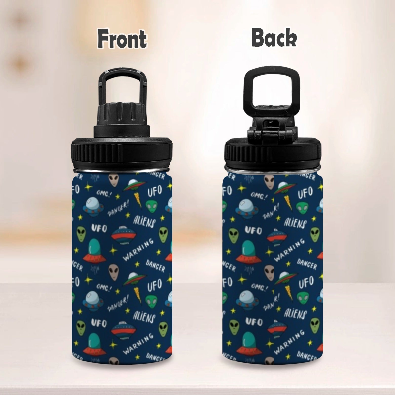UFO's And Aliens Kids Water Bottle with Chug Lid (12 oz) Kids Water Bottle with Chug Lid Printed Offshore Sci Fi