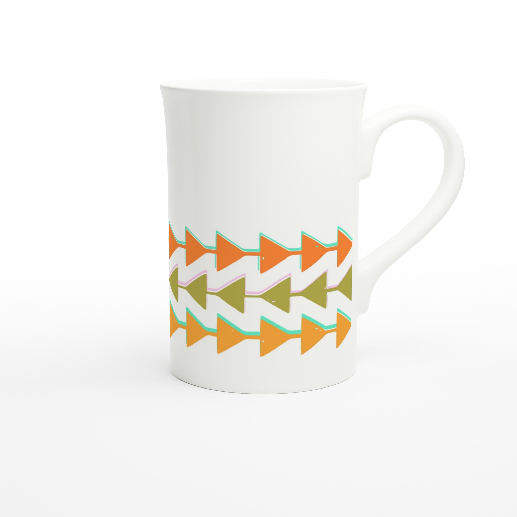 Retro Triangles - White 10oz Porcelain Slim Mug Porcelain Mug Globally Fulfilled Retro