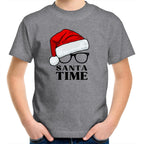 Santa Time - Kids Youth T-Shirt Grey Marle Kids Christmas T-shirt Christmas Printed In Australia