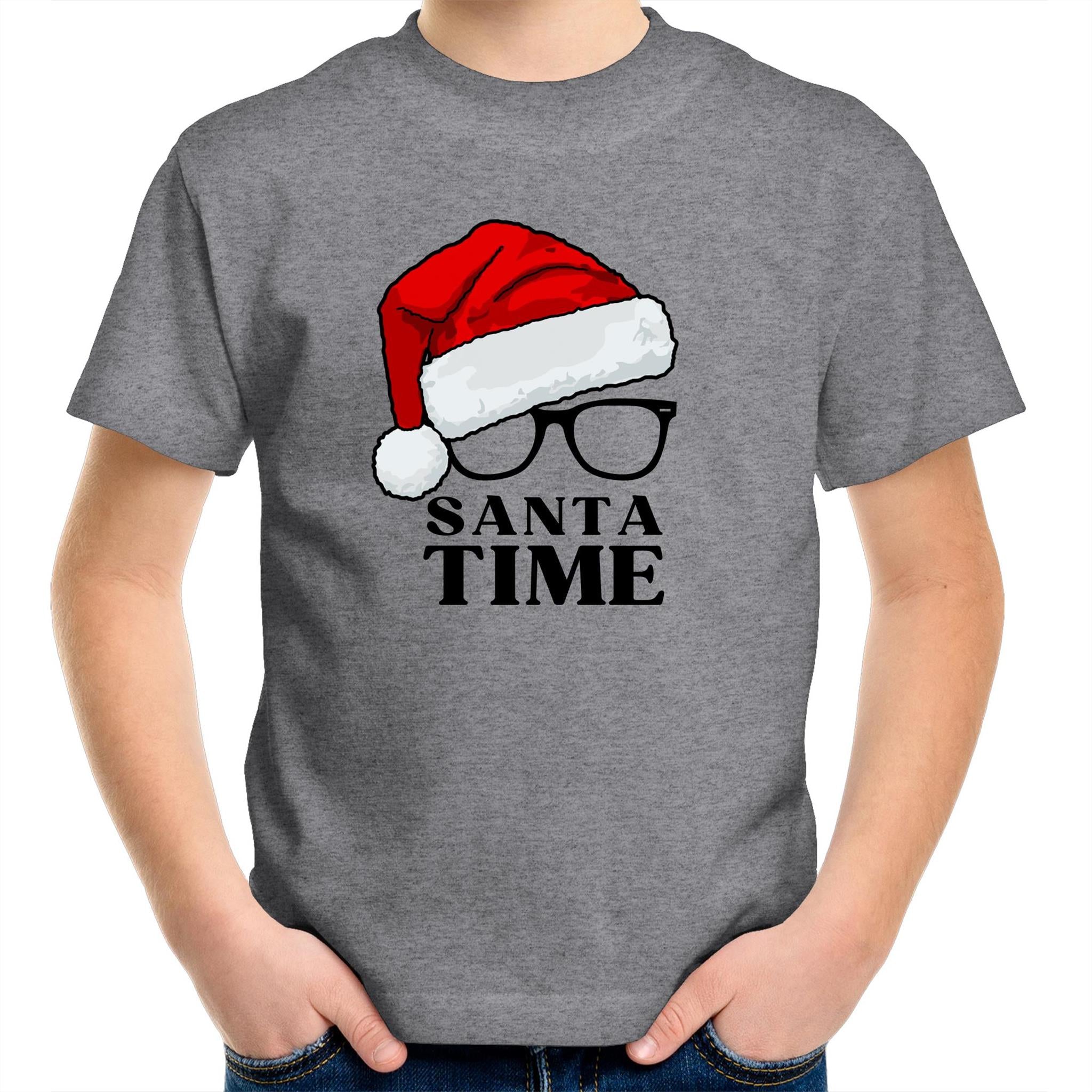 Santa Time - Kids Youth T-Shirt Grey Marle Kids Christmas T-shirt Christmas Printed In Australia