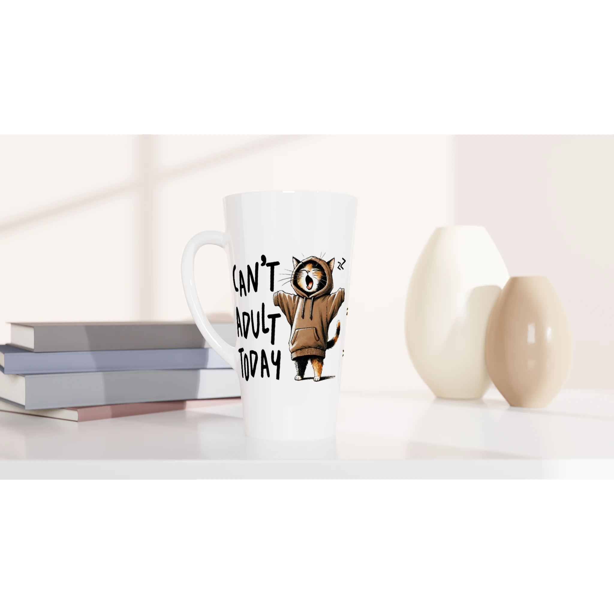 White Latte 17oz Ceramic MugPersonalise - Can't Adult Today - Personalised Latte Mug animal Globally Fulfilled