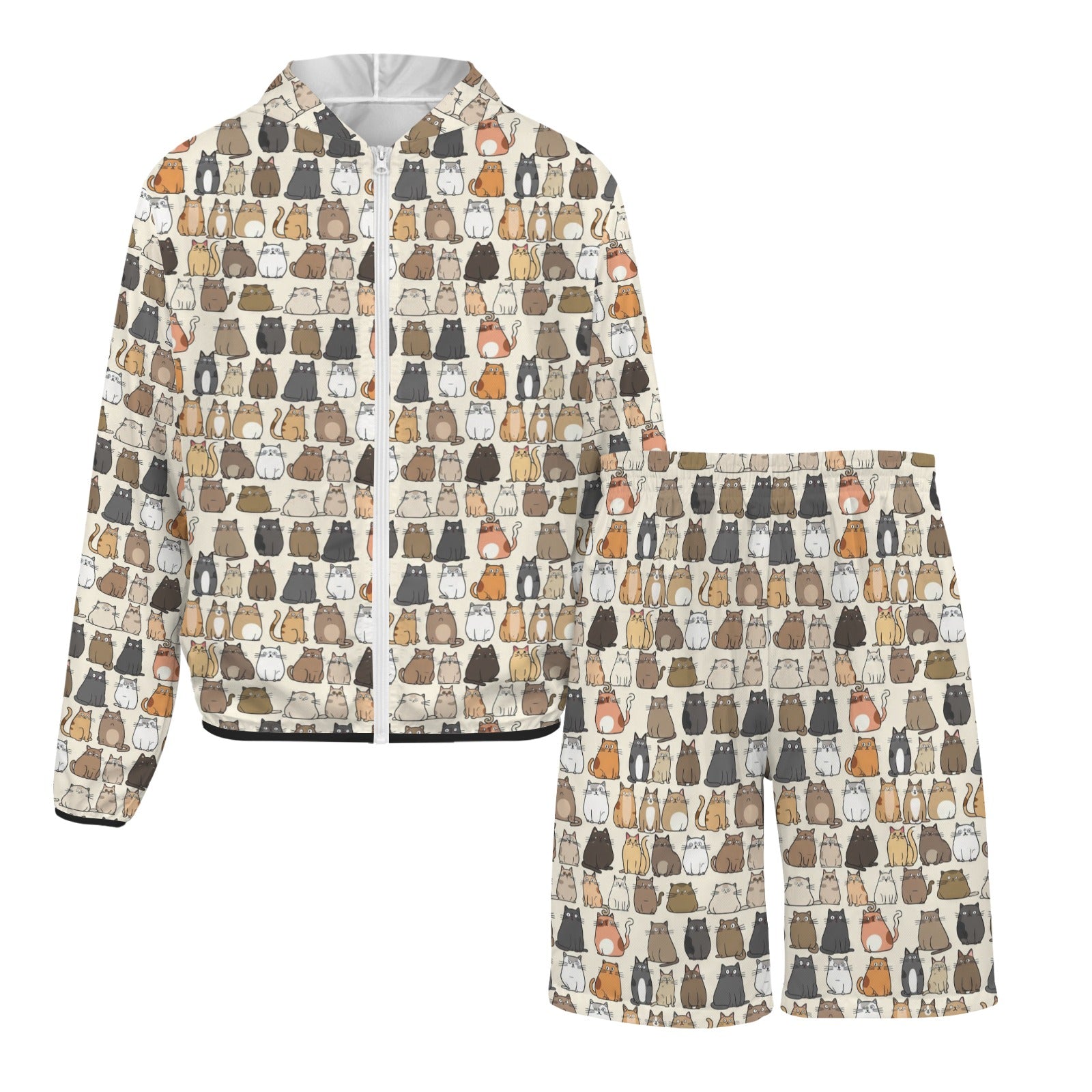 Lots Of Cats Men's Lightweight Sun Hoodie & Shorts Set Men's Lightweight Sun Hoodie & Shorts animal Printed Offshore