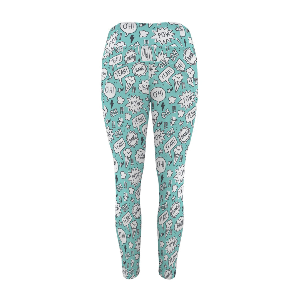 Comic Book Speech Bubbles - Women's High Waist Pockets Yoga Leggings