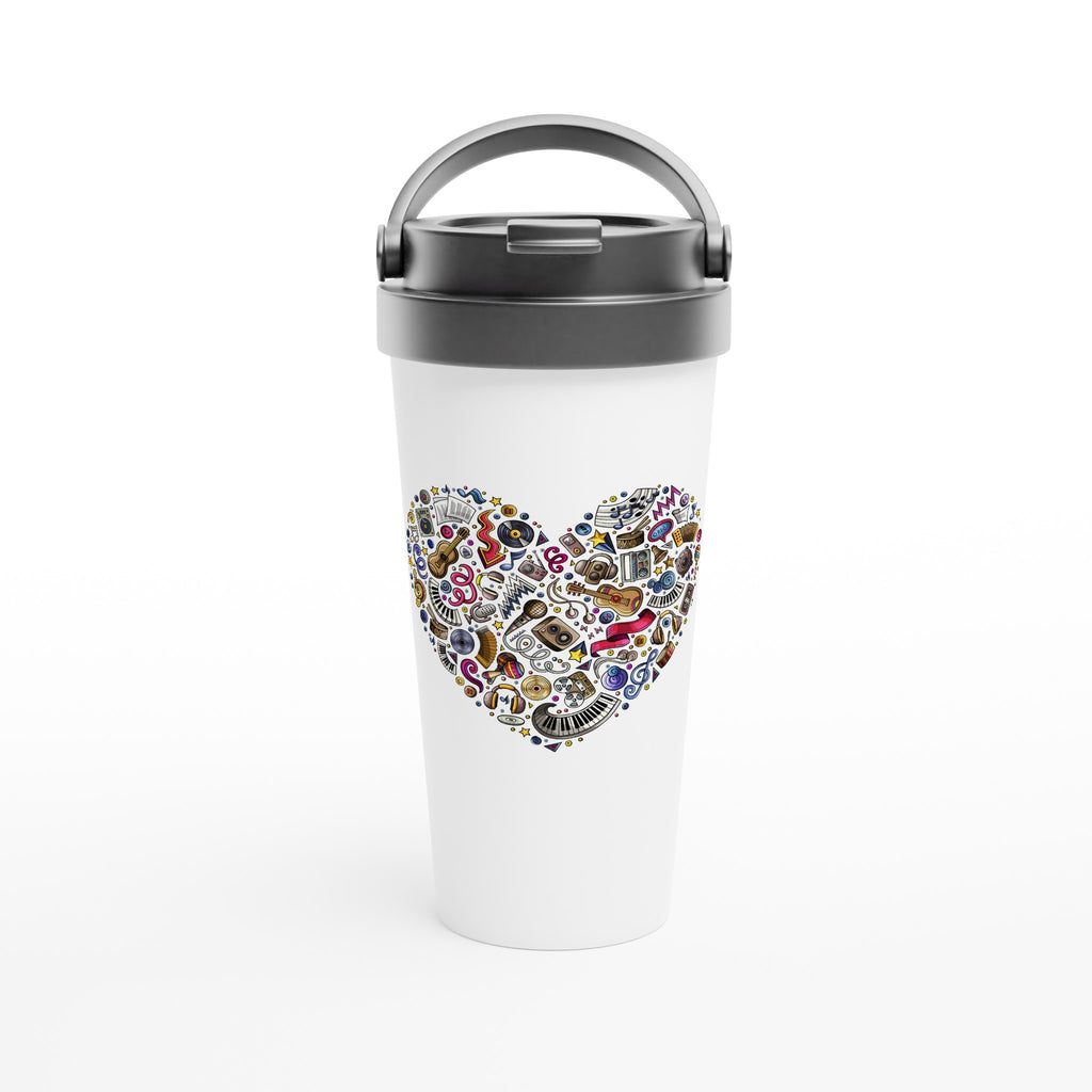 Heart Music - White 15oz Stainless Steel Travel Mug Default Title Travel Mug Globally Fulfilled Music