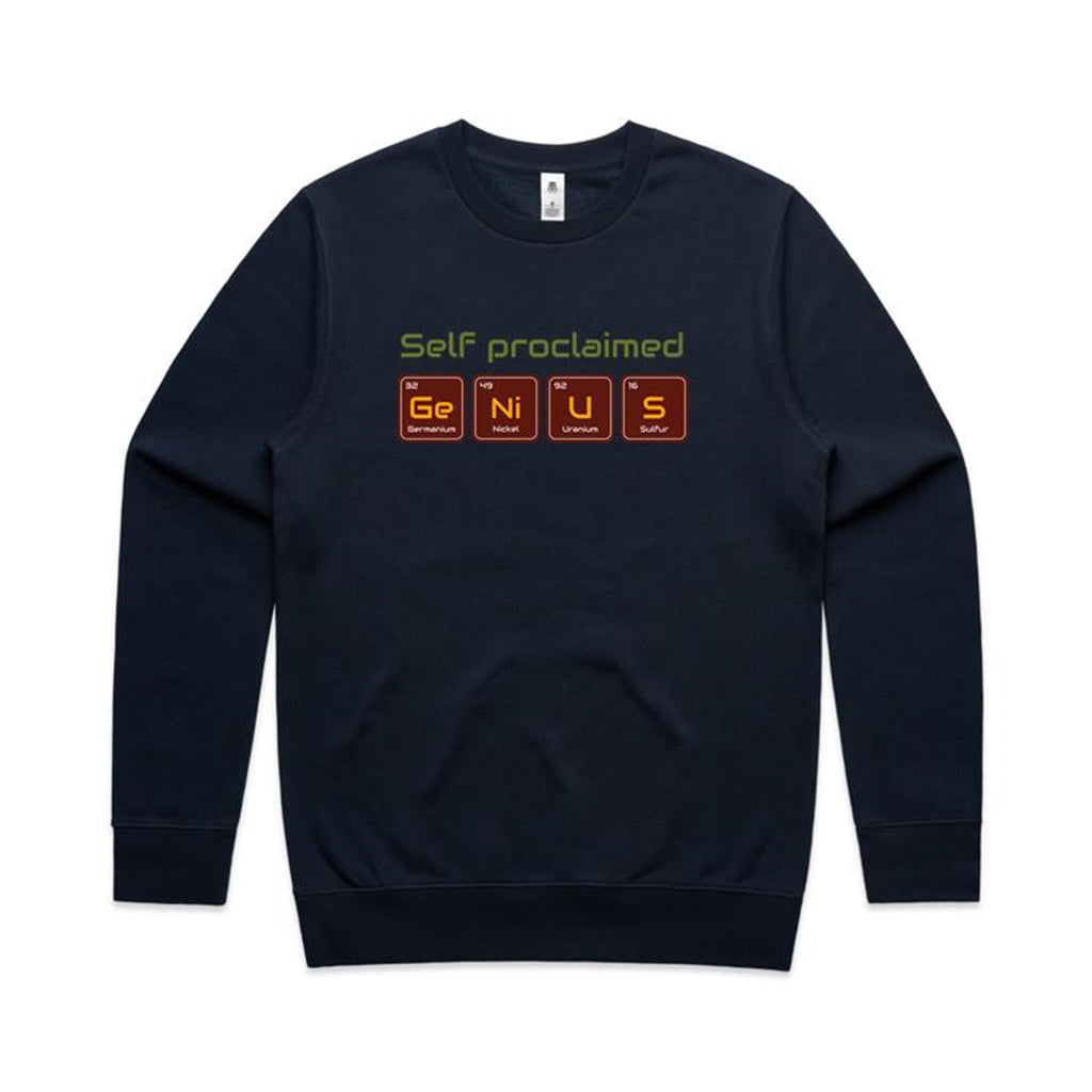 Self Proclaimed Genius, Periodic Table - AS Colour Stencil Crew Navy Sweatshirt Printed In Australia Science