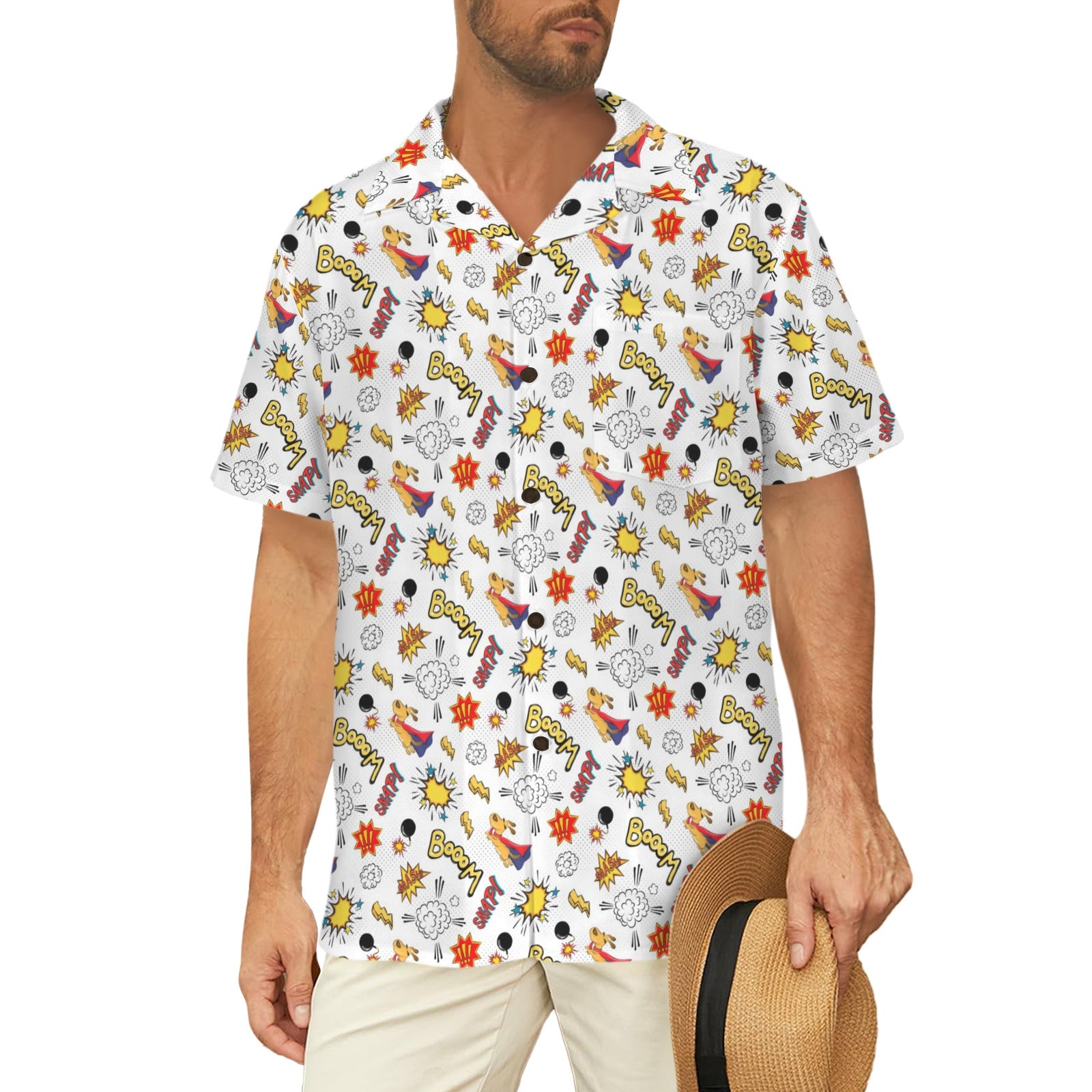 Super Dog Men's Short Sleeve Hawaiian Shirt Men's Hawaiian Shirt (New) animal comic Printed Offshore