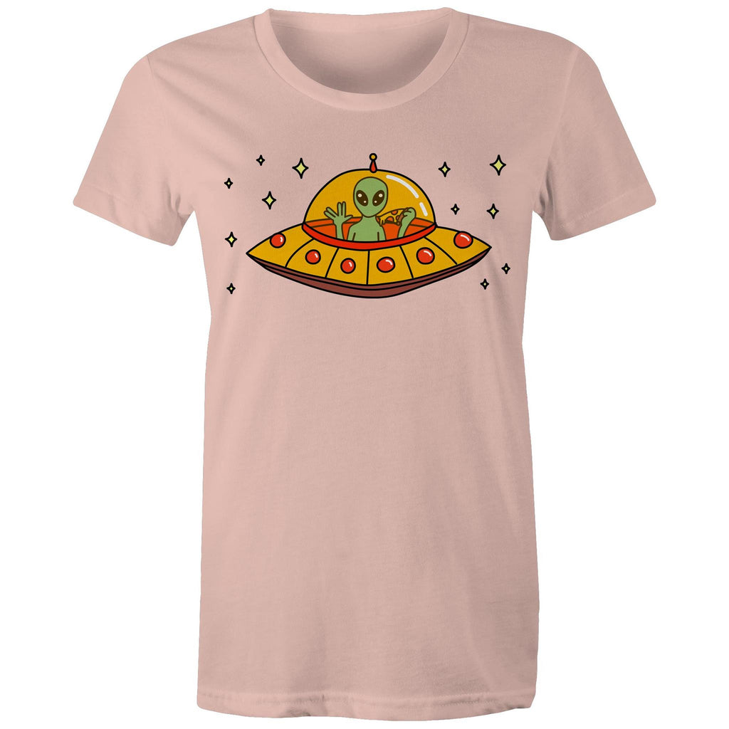 Alien Pizza - Womens T-shirt Pale Pink Womens T-shirt Food Printed In Australia Sci Fi