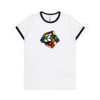 Game Cube - Women's Ringer Tee White Navy Womens Ringer T-shirt Games Printed In Australia
