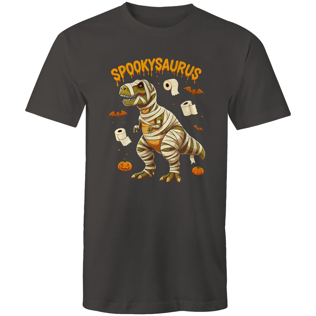 Spookysaurus, Halloween Dinosaur - Mens T-Shirt Charcoal Mens T-shirt Halloween Printed In Australia