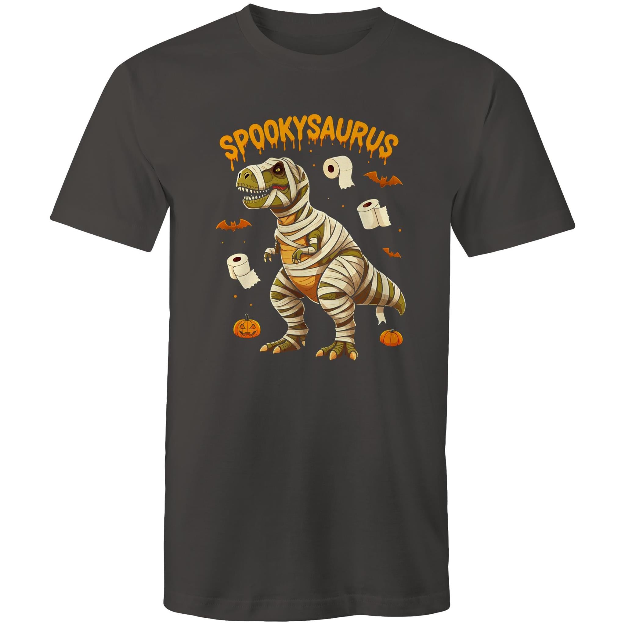 Spookysaurus, Halloween Dinosaur - Mens T-Shirt Charcoal Mens T-shirt Halloween Printed In Australia