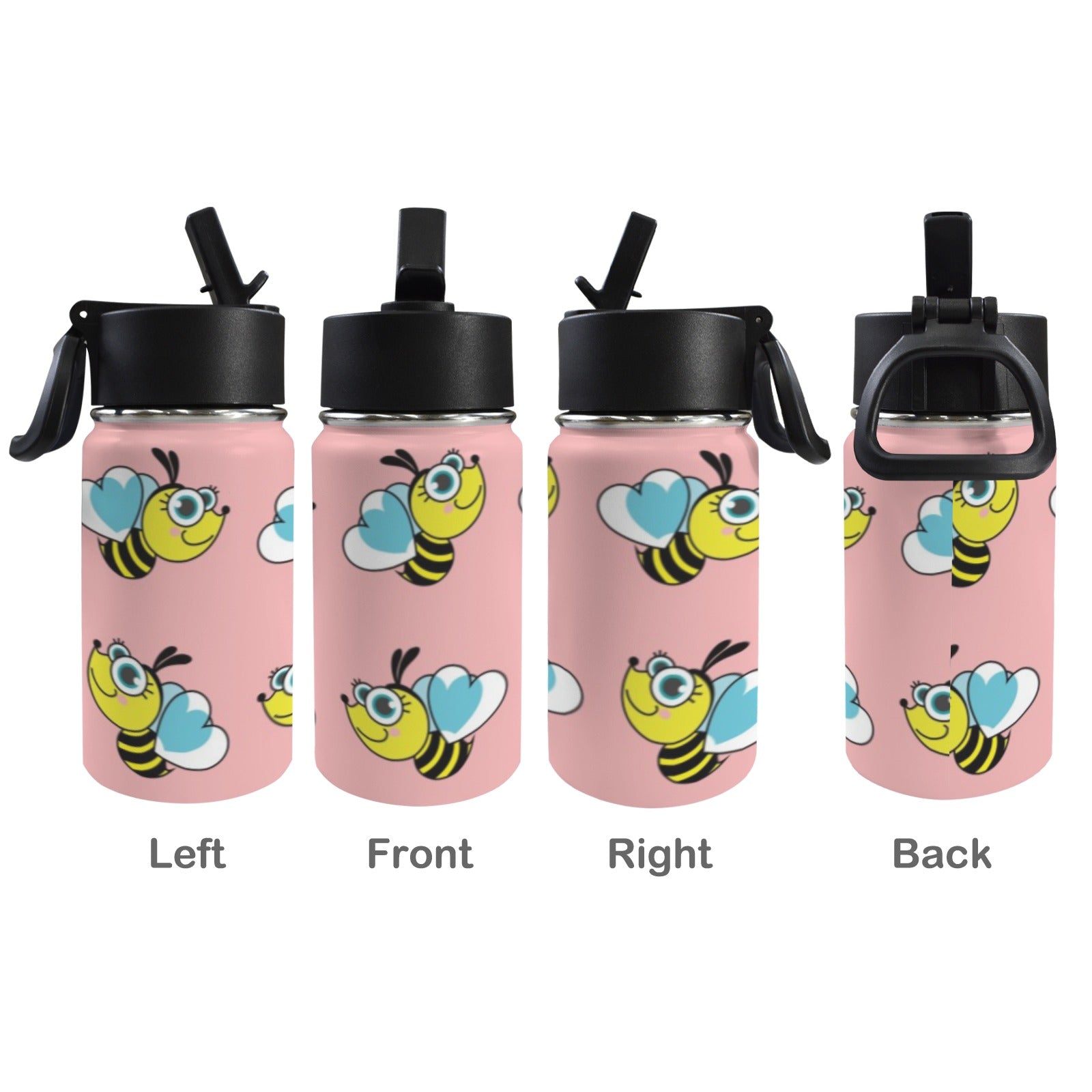 Cute Honey Bee 12oz Kids Water Bottle with Straw Lid