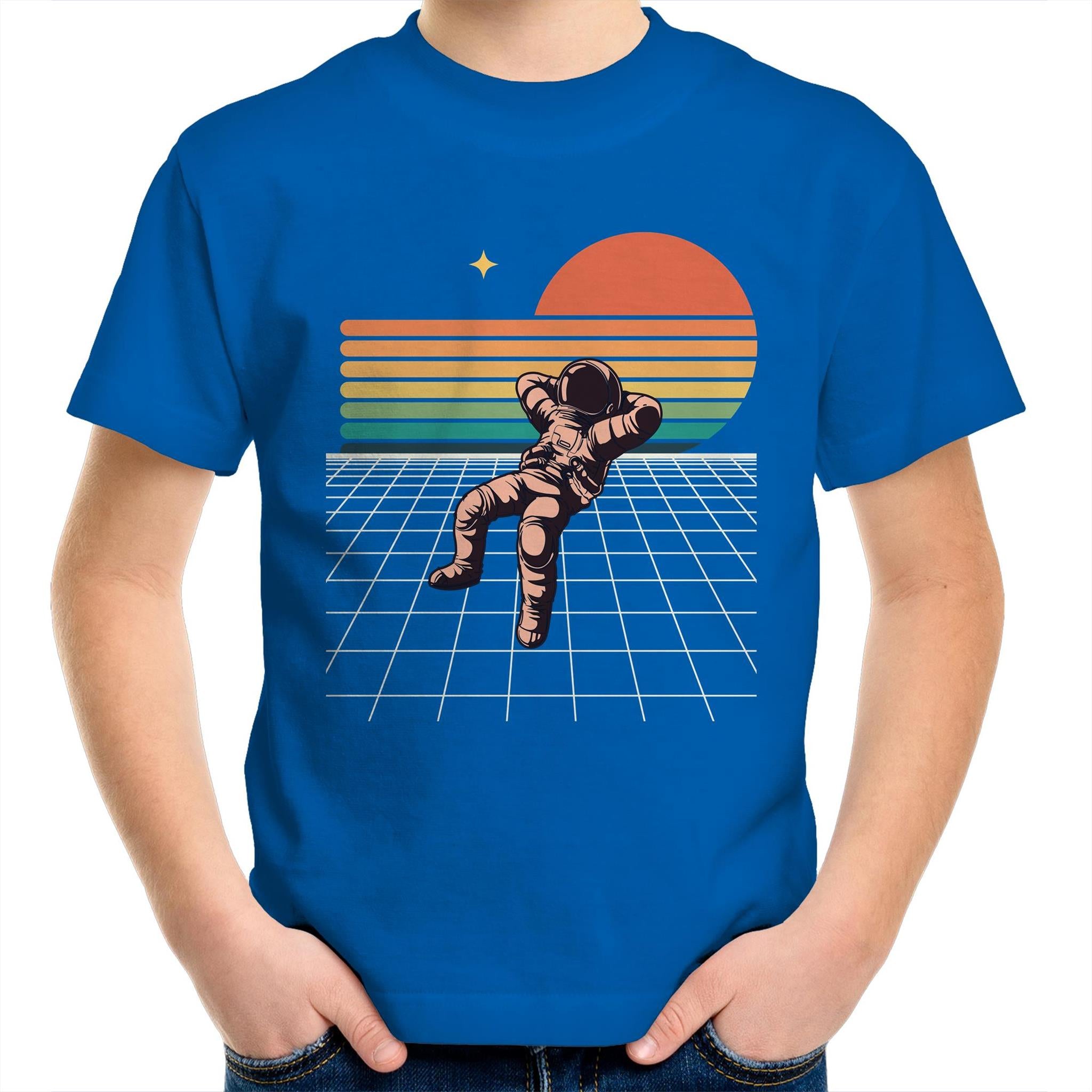 Retro Astronaut - Kids Youth T-Shirt Bright Royal Kids Youth T-shirt Printed In Australia Space