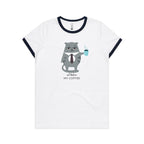 Not Before My Coffee, Cranky Cat - Women's Ringer Tee White Navy Womens Ringer T-shirt animal Coffee Printed In Australia