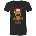Oh Deer, Christmas Is Here, Reindeer - Womens T-shirt Black Womens Christmas T-shirt Christmas Printed In Australia