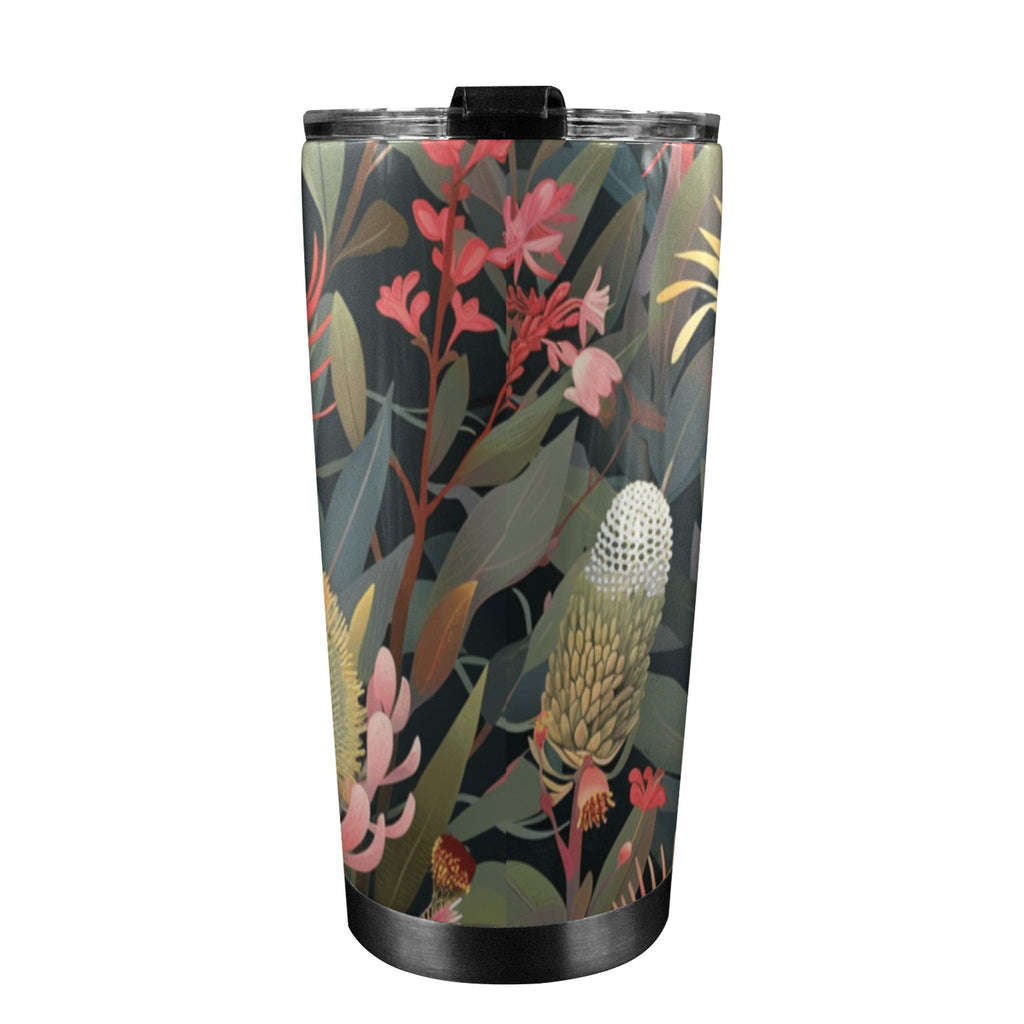 Australian Native Flowers - 20oz Mobile Tumbler with Lid (Black Lock) 20oz Travel Mug Plants Printed Offshore
