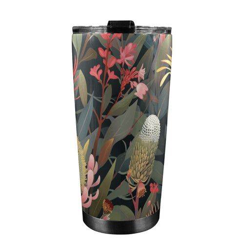 Australian Native Flowers - 20oz Mobile Tumbler with Lid (Black Lock) 20oz Travel Mug Plants Printed Offshore