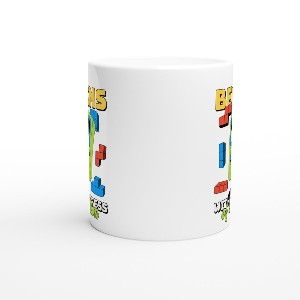 Fun Begins With The Press Of A Button - White 11oz Ceramic Mug White 11oz Mug Games Globally Fulfilled