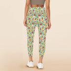 Tropical Flowers On White Women's High Waist Pockets Yoga Leggings Women's High Waist Pockets Yoga Leggings Plants Printed Offshore