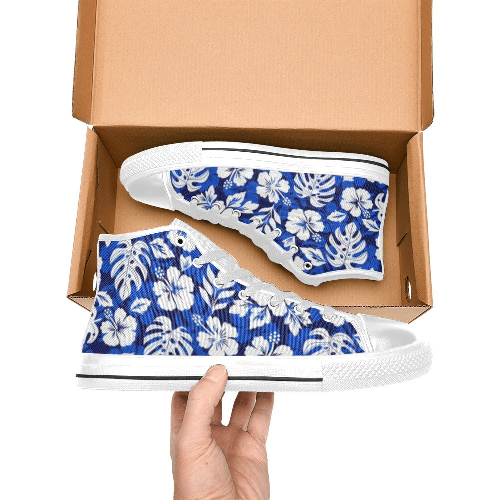 Blue Hawaiian Floral - Women's High Top Canvas Shoes Womens Classic High Top Shoes Plants Printed Offshore