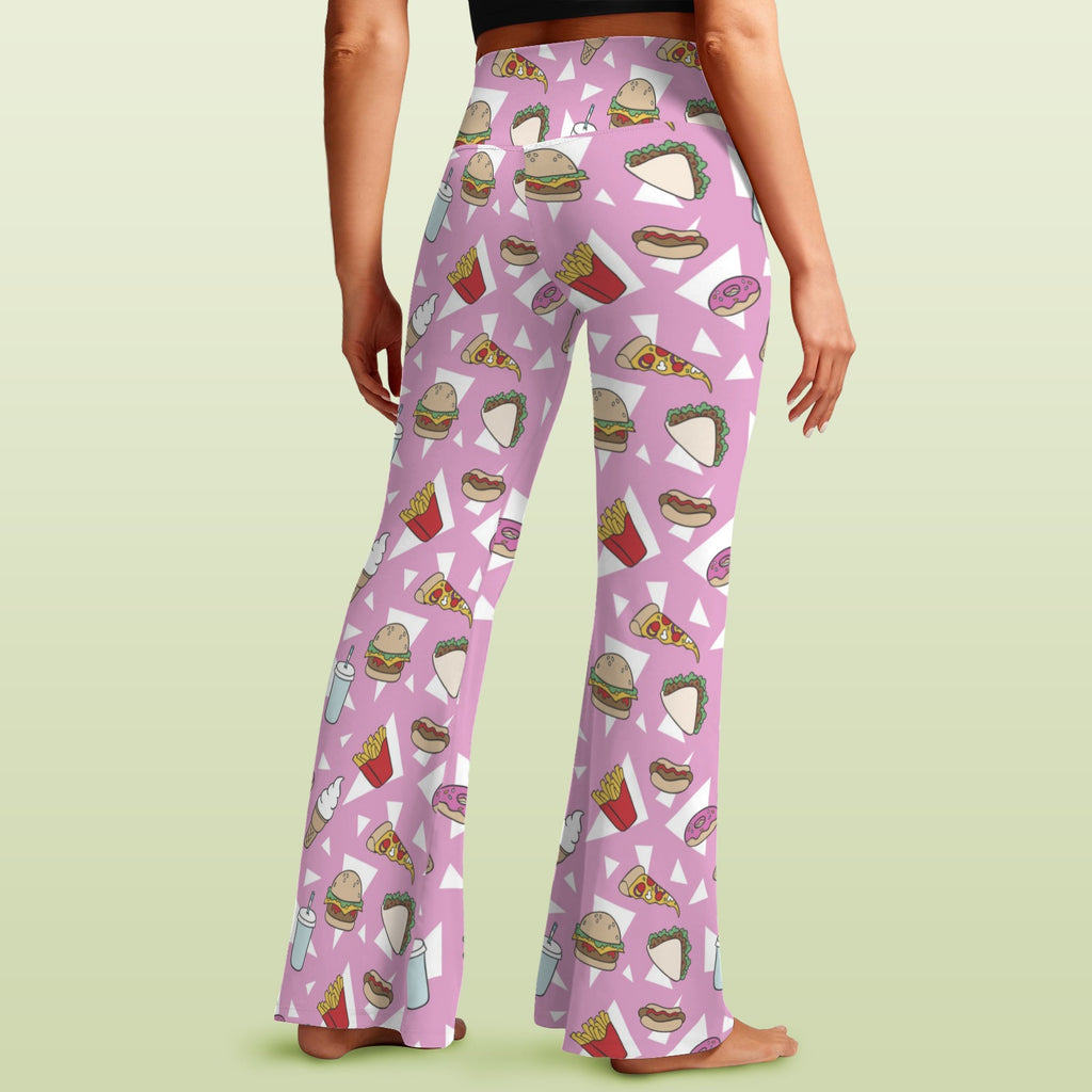 Fast Food High Waist Crossover Tummy Control Flare Leggings High Waist Flare Leggings Food Printed Offshore