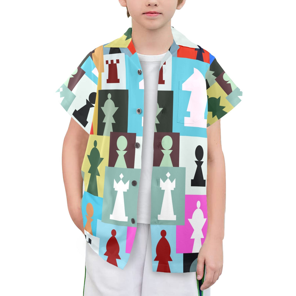 Colourful Chess Senior Kids Hawaiian Shirt Senior Kids Hawaiian Shirt 8-15 Chess Games Printed Offshore