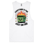 Skip Bin, Dumpster Fire Mens Men's AS Colour Drop Arm Tank Top White Drop Arm Tank Top Printed In Australia