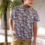 Graphic Flowers On Black Junior Kids Hawaiian Shirt