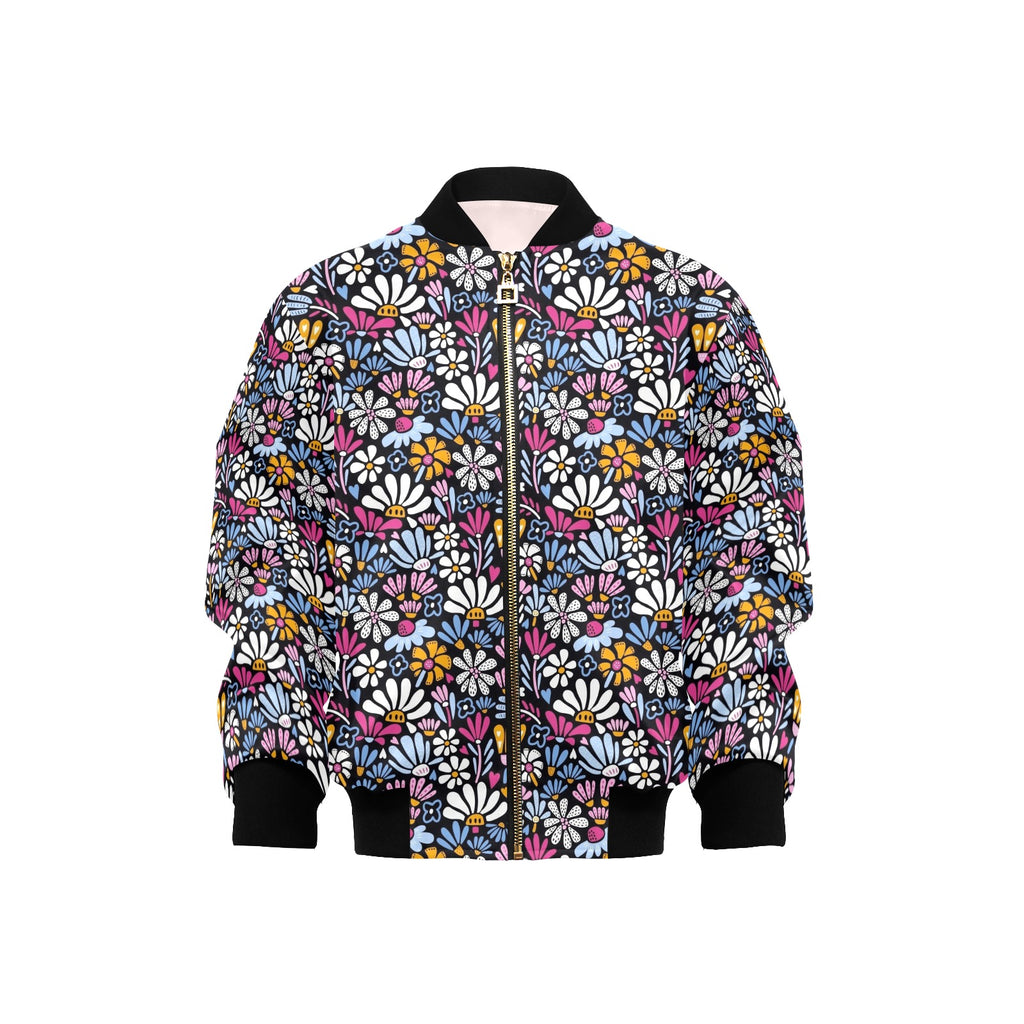 Graphic Flowers On Black Kids Bomber Jacket XL Kids Bomber Jacket Plants Printed Offshore