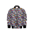 Graphic Flowers On Black Kids Bomber Jacket XL Kids Bomber Jacket Plants Printed Offshore
