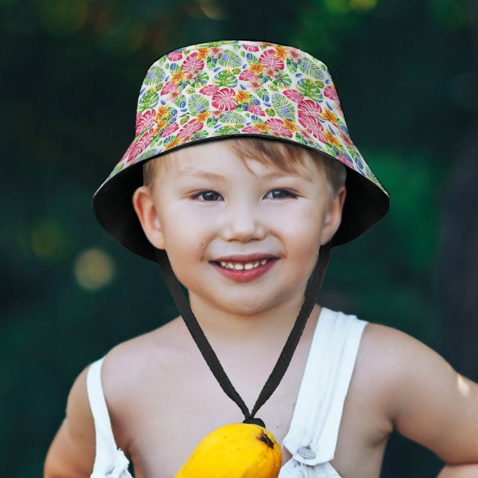 Bright Painted Tropical Kids Bucket Hat Kids Bucket Hat Plants Printed Offshore