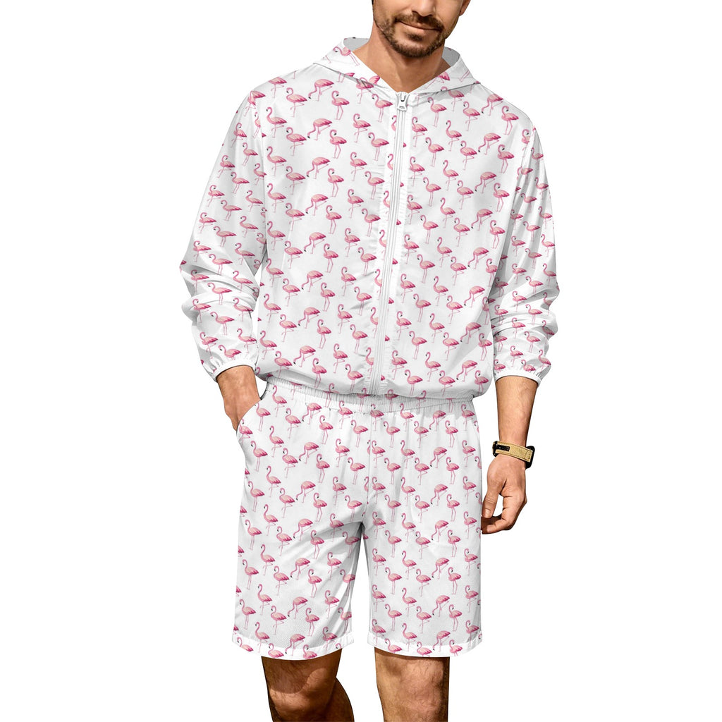 Flamingos Men's Lightweight Sun Hoodie & Shorts Set 4XL Men's Lightweight Sun Hoodie & Shorts animal Printed Offshore