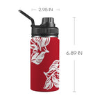 Red Retro Foliage, Hawaiian Flower - Kids Water Bottle with Chug Lid (12 oz) One Size Kids Water Bottle with Chug Lid Printed Offshore Retro Surf