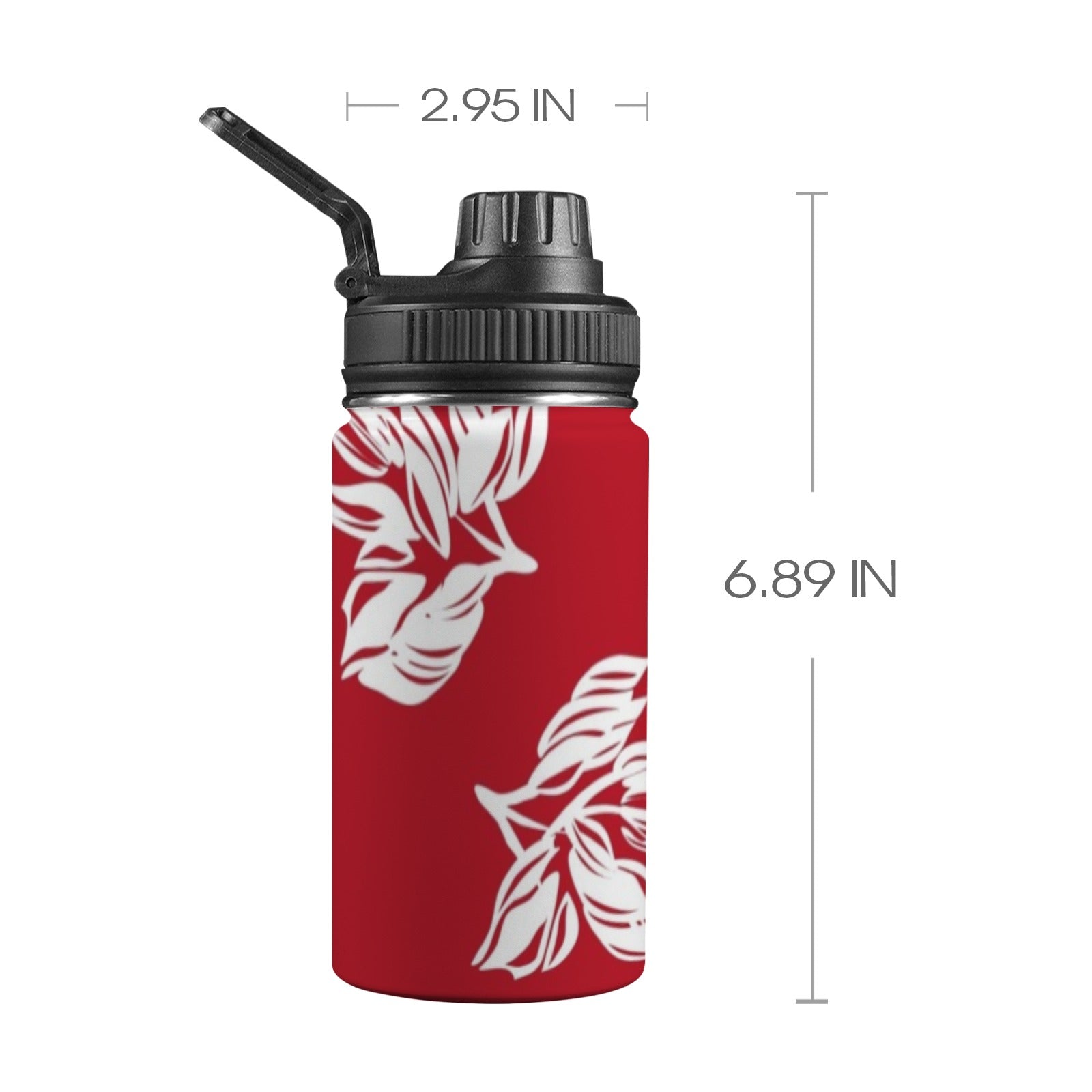 Red Retro Foliage, Hawaiian Flower - Kids Water Bottle with Chug Lid (12 oz) One Size Kids Water Bottle with Chug Lid Printed Offshore Retro Surf