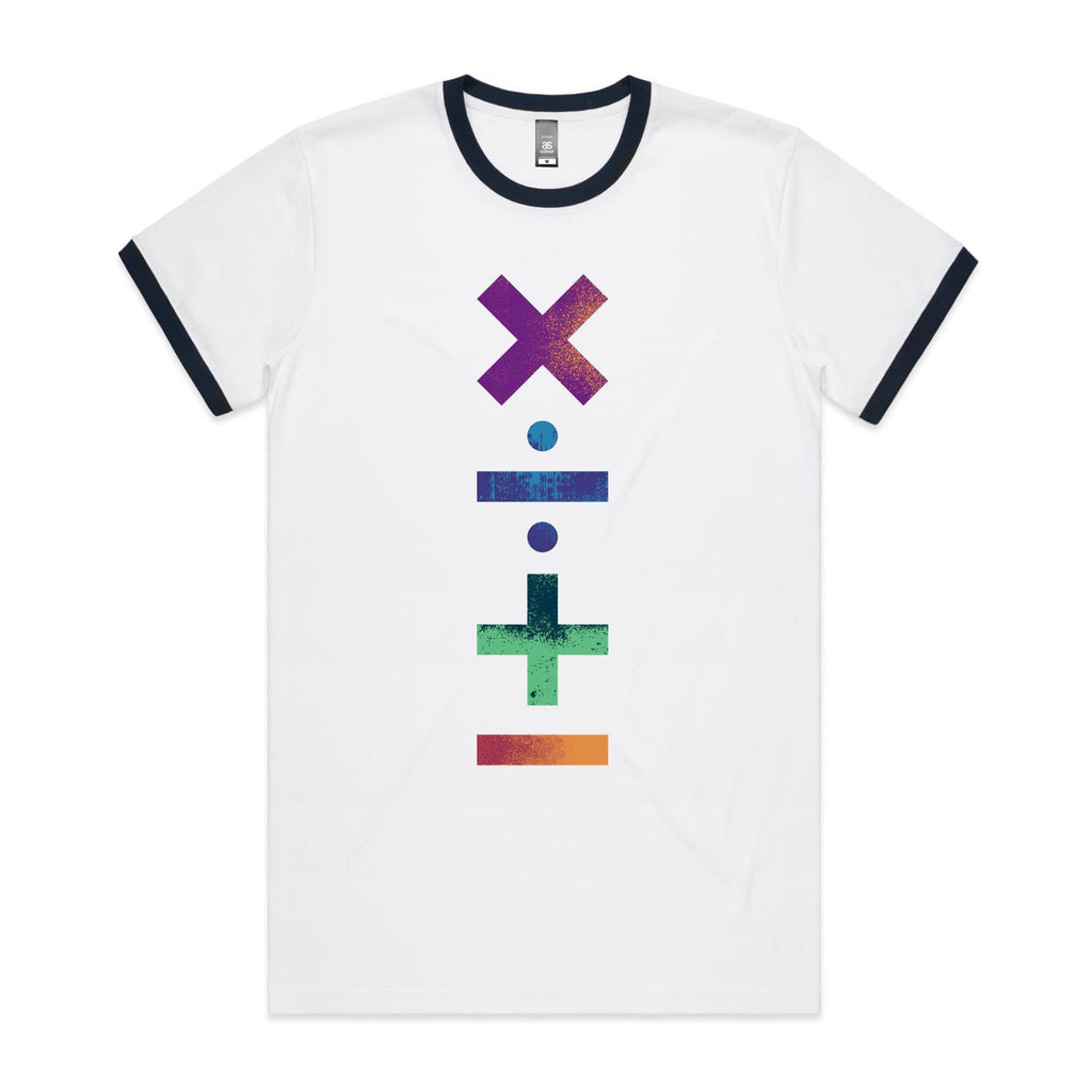 Math Symbols - Staple Ringer Tee White Navy Ringer T-Shirt Maths Printed In Australia