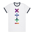 Math Symbols - Staple Ringer Tee White Navy Ringer T-Shirt Maths Printed In Australia