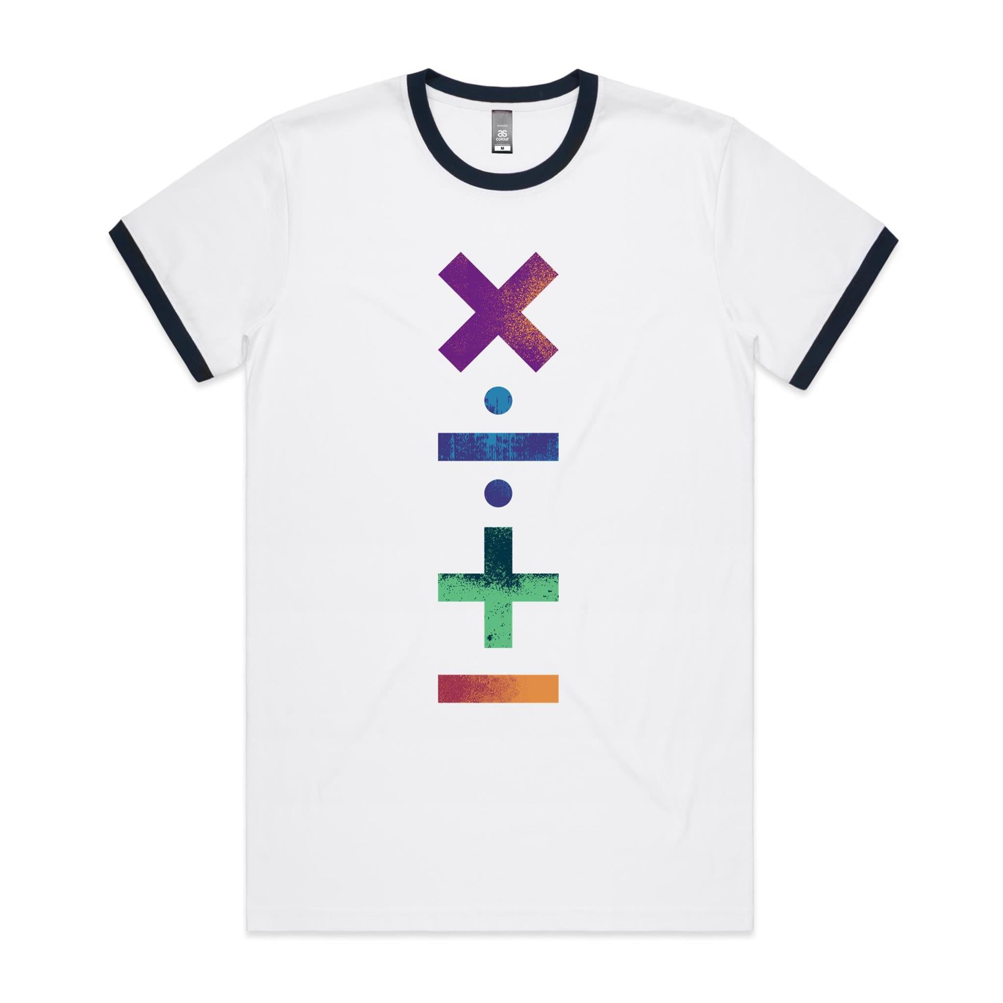 Math Symbols - Staple Ringer Tee White Navy Ringer T-Shirt Maths Printed In Australia