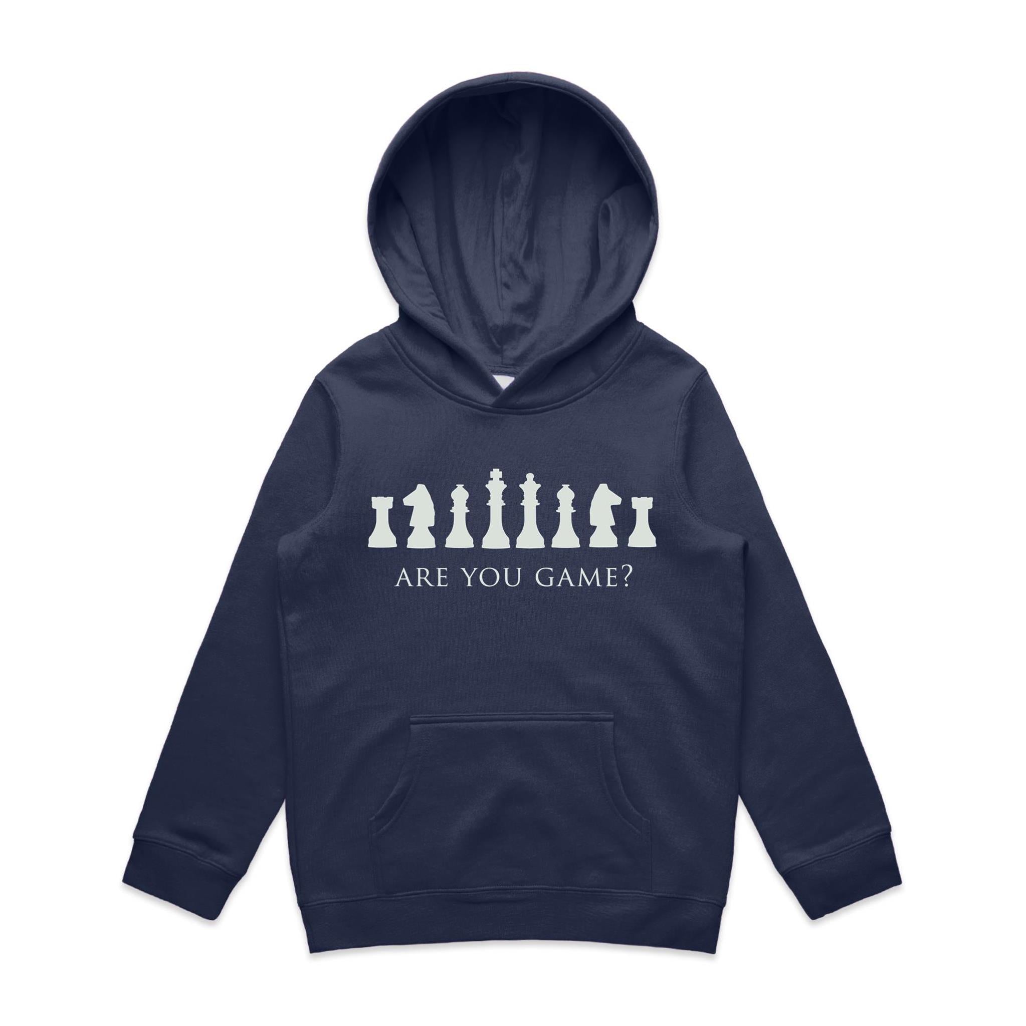 Are You Game, Chess - Kids Hoodie Midnight Blue Kids Hoodie Printed In Australia