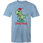Dinosaur Santa, Merry Christmas - Mens T-Shirt Carolina Blue Mens Christmas T-shirt Christmas Printed In Australia