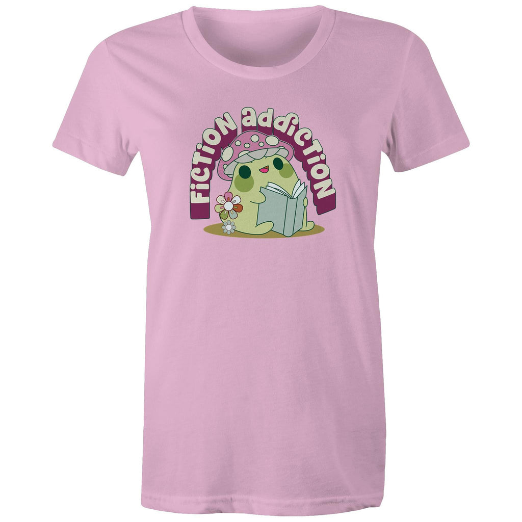Fiction Addiction - Womens T-shirt Pink Womens T-shirt Printed In Australia Reading