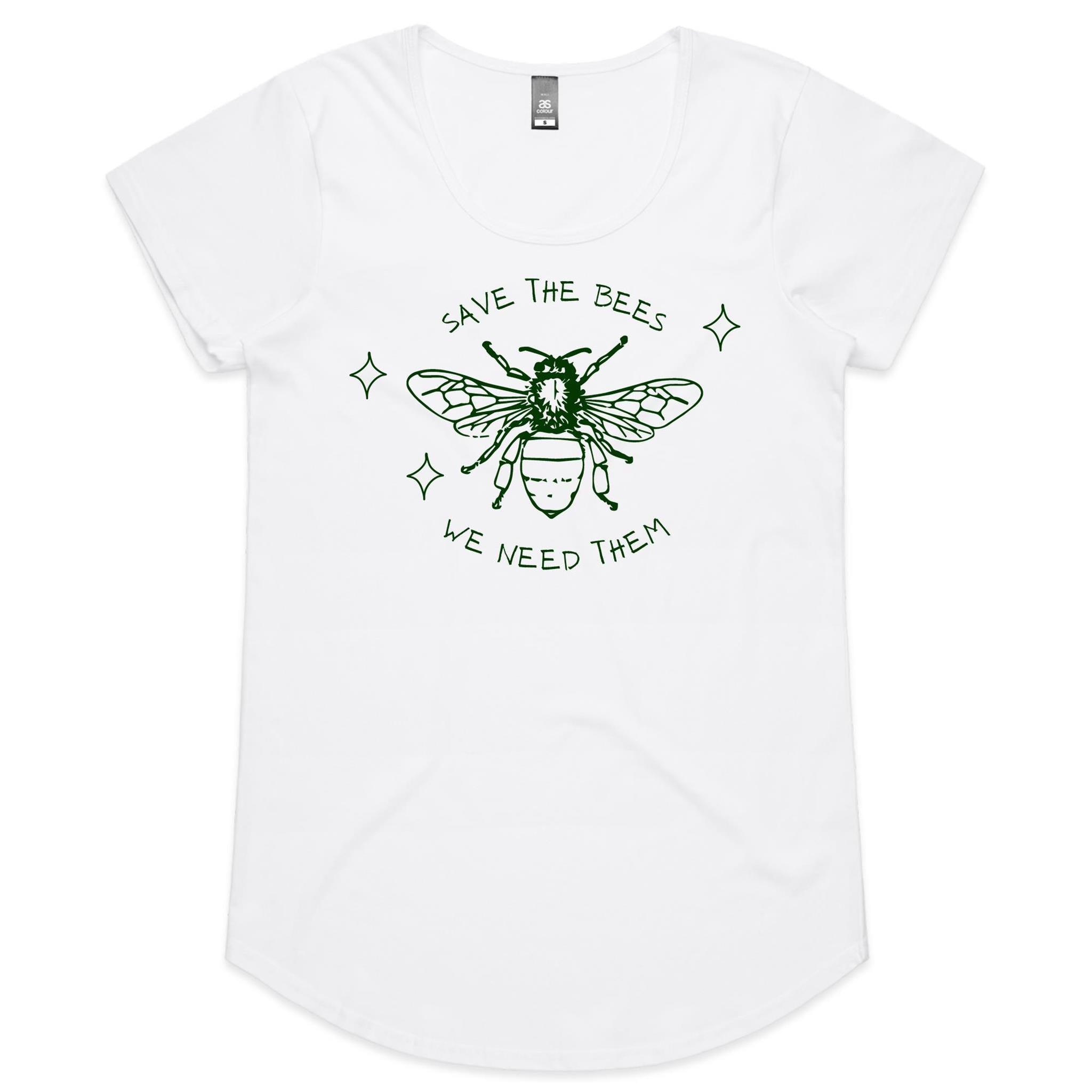 Save The Bees - Womens Scoop Neck T-Shirt White Womens Scoop Neck T-shirt Environment Printed In Australia