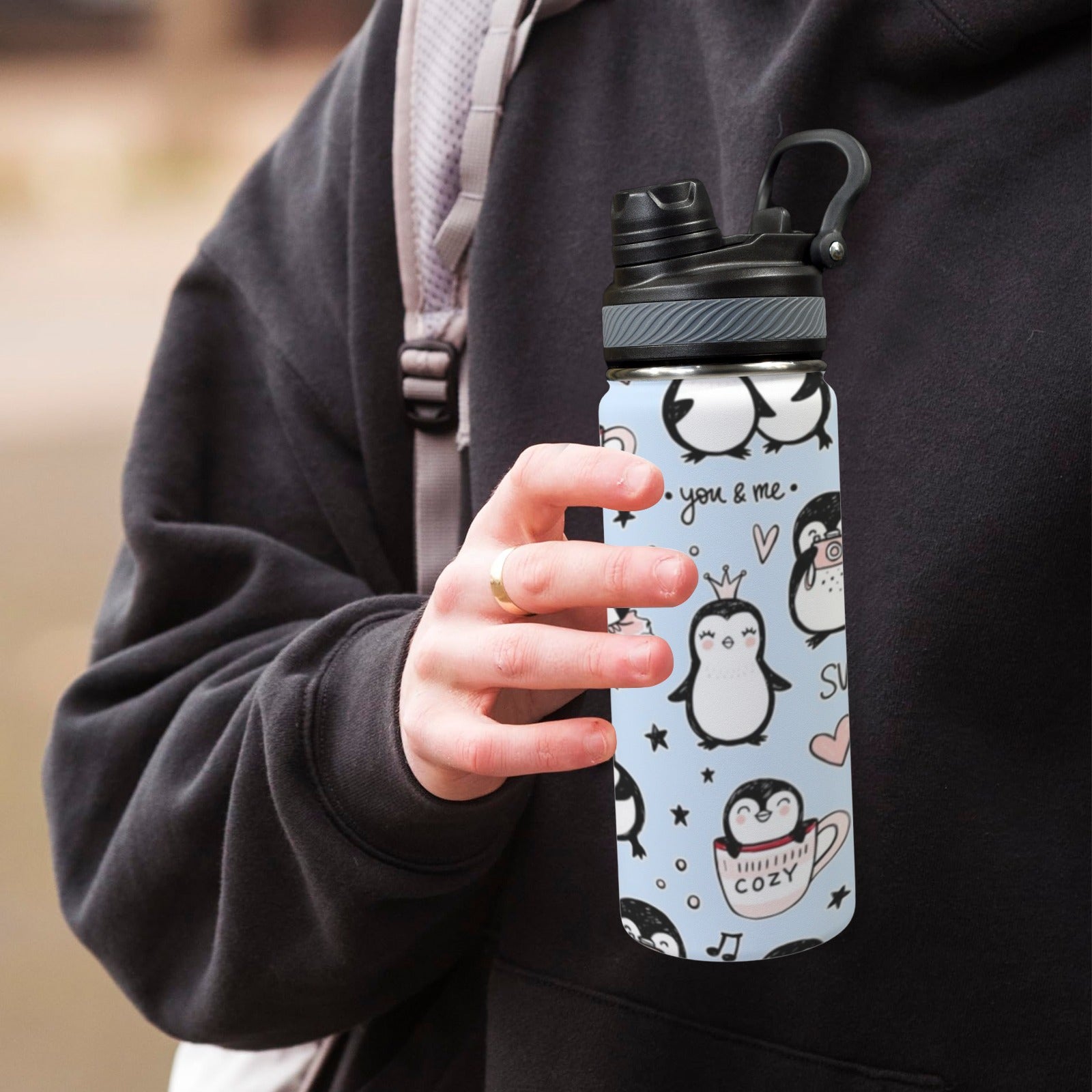 Penguin Love - Insulated Water Bottle with Dual-Use Lid (18oz) Insulated Water Bottle with Dual-Use Lid (18oz) animal Printed Offshore