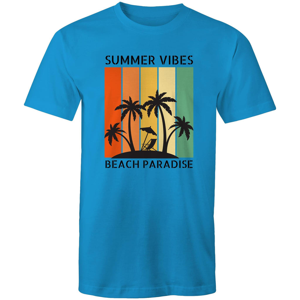 Beach Paradise, Summer Vibes - Mens T-Shirt Arctic Blue Mens T-shirt Printed In Australia Summer Surf