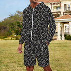 Chess Pattern Men's Lightweight Sun Hoodie & Shorts Set Men's Lightweight Sun Hoodie & Shorts Chess Games Printed Offshore