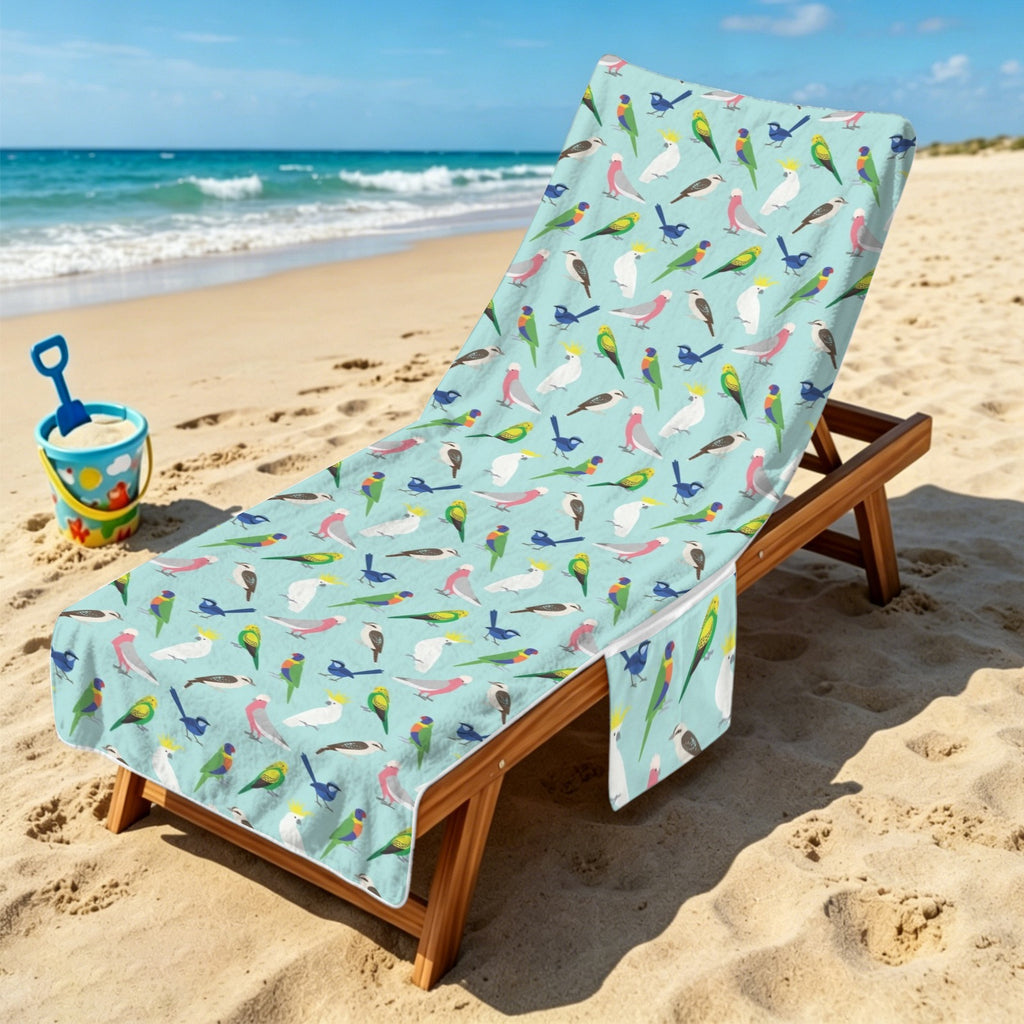 Australian Birds Beach Chair Towel Cover with Side Pockets
