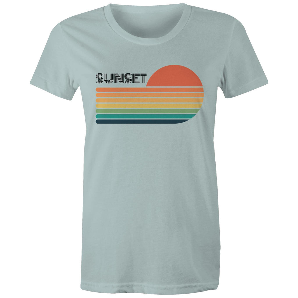 Retro Sunset - Womens T-shirt Pale Blue Womens T-shirt Printed In Australia Retro