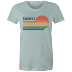 Retro Sunset - Womens T-shirt Pale Blue Womens T-shirt Printed In Australia Retro