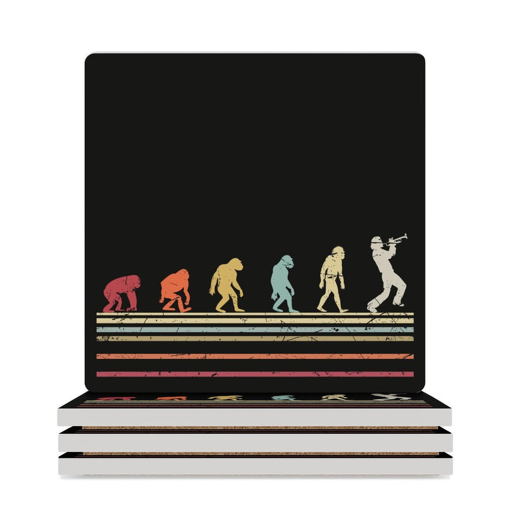 Trumpet Player Evolution - Ceramic Coasters (Square) white Ceramic Coasters Music Printed Offshore