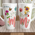 Personalised Mum With Flowers And Butterflies White Latte 17oz Ceramic Mug Default Title Personalised Latte Mug Globally Fulfilled Mum
