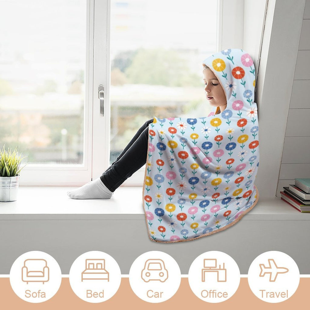 Abstract Cute Flowers Kids Hooded Blanket 100cm x 130cm